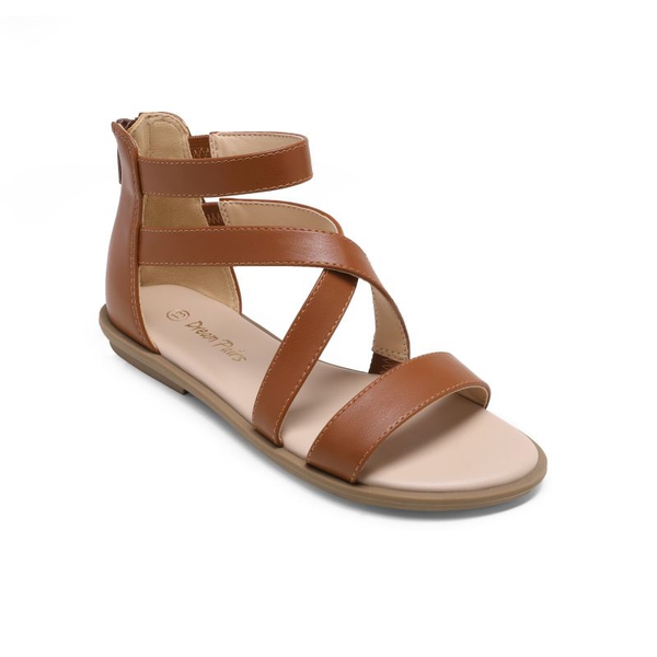 Girls Strappy Gladiator Flat Sandals - BROWN - 2